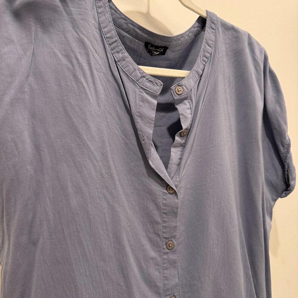 Splendid | Split-Neck Button-Front Blouse | Blue … - image 4